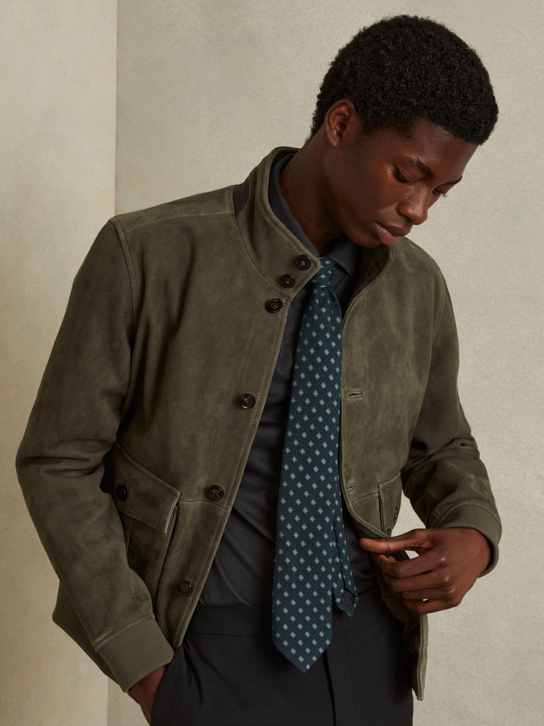 Wool-Silk Foulard Textured Tie in Forest Green Product Image