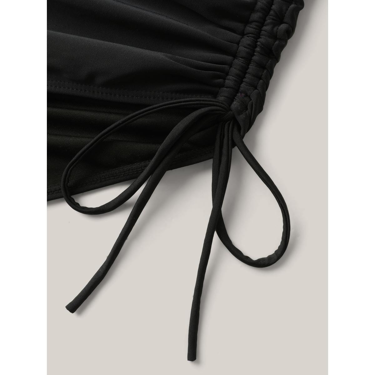 Plus Size Tropical Print Side Drawstring One-Piece Swimsuit Women's Swimwear Black Beach Drawstring Curve Bathing Suits High stretch One Pieces BloomChic 12/L Product Image