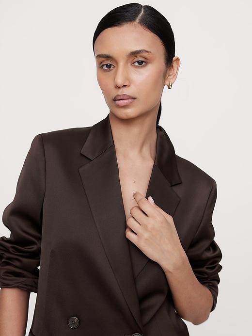 Double-Breasted Italian Satin Blazer Product Image