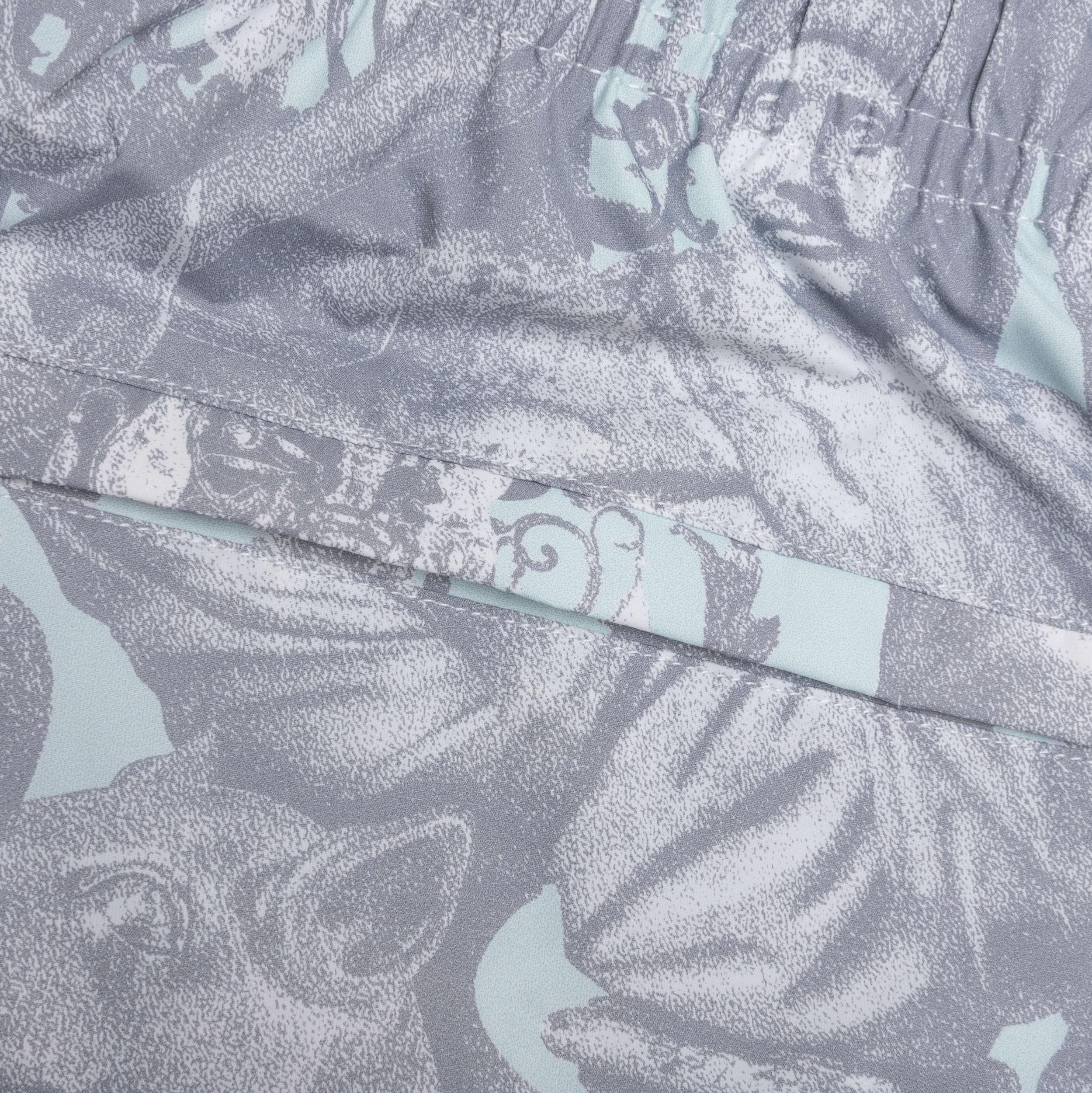 Linen Bermuda Swim Shorts with Hubert Objects Print - Prussian Blue/Grey Male Product Image