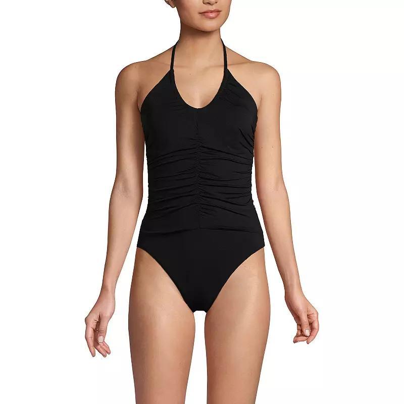 Womens Lands End V-Neck Halter High Leg One-Piece Swimsuit Product Image