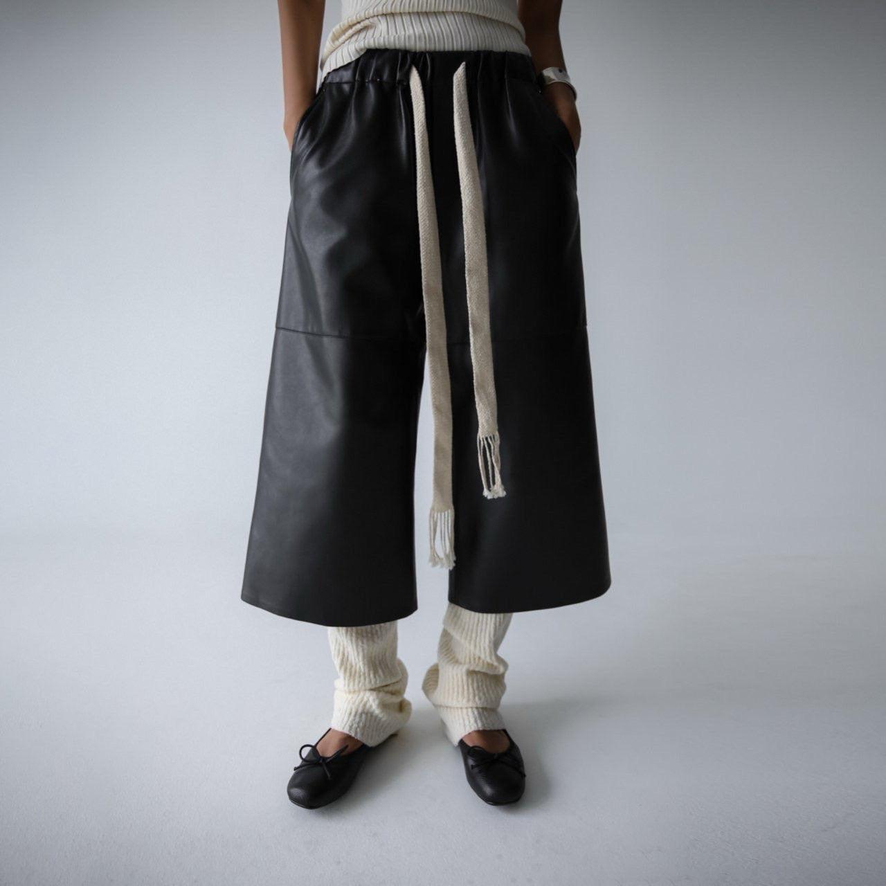 Azilia Vegan Leather Wide Leg Cropped Pants Product Image