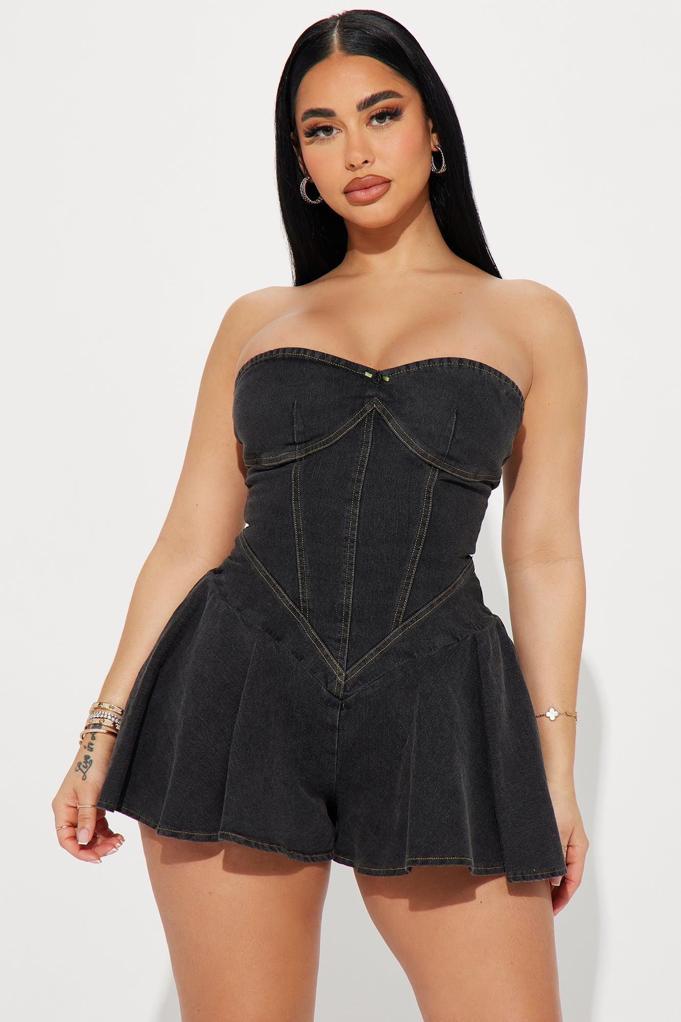 Little Miss Perfect Denim Romper - Dark Wash Product Image