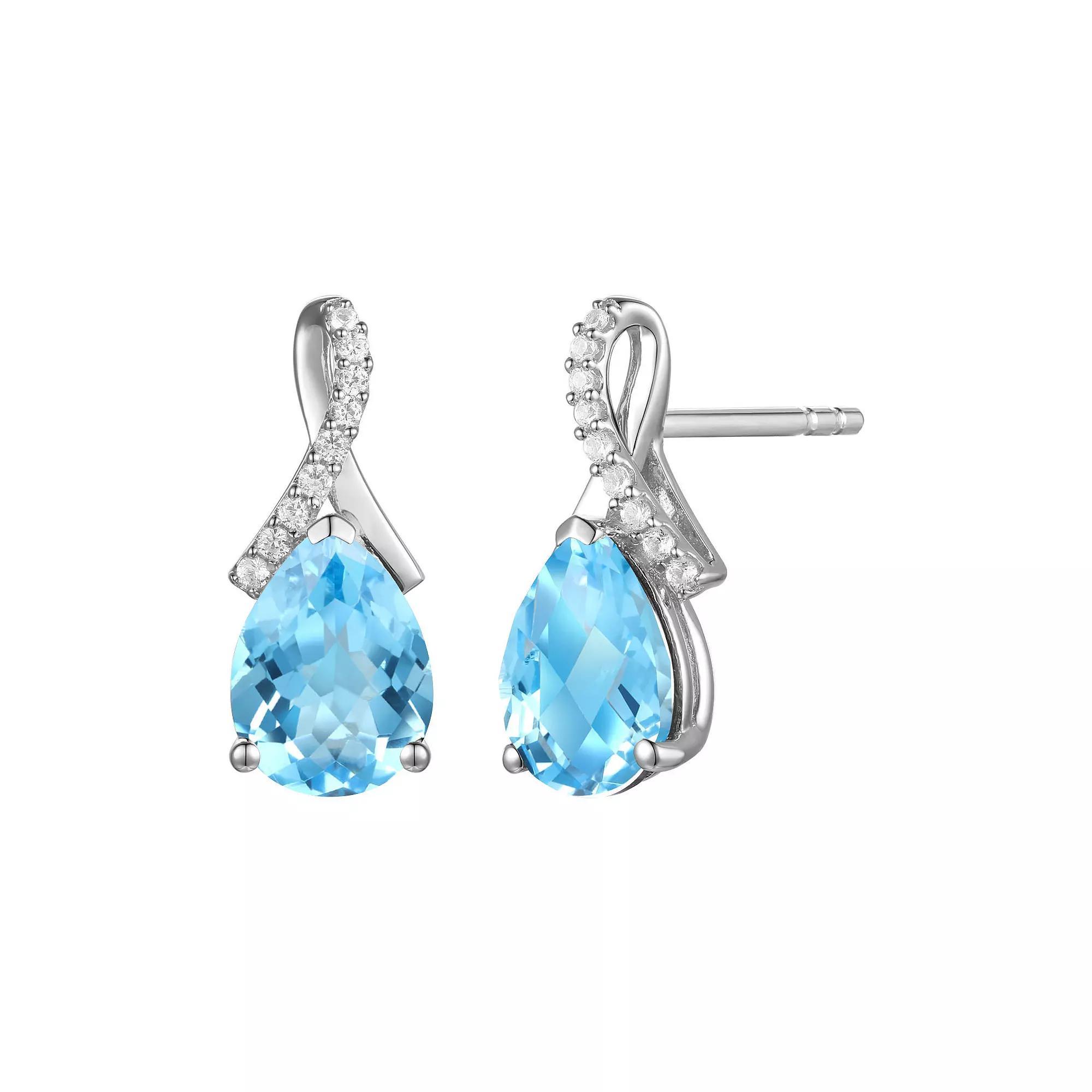 Rhodium-Plated Blue Topaz & Lab-Created White Sapphire Stud Earrings, Women's, Sterling Product Image