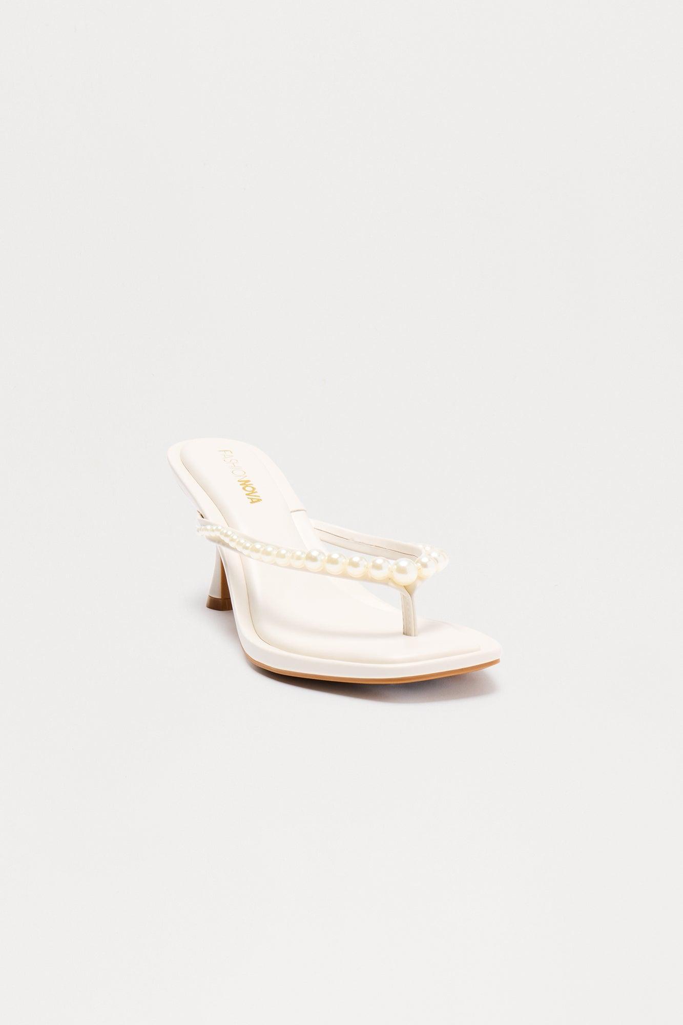Selena Pearl Thong Mules - White Product Image