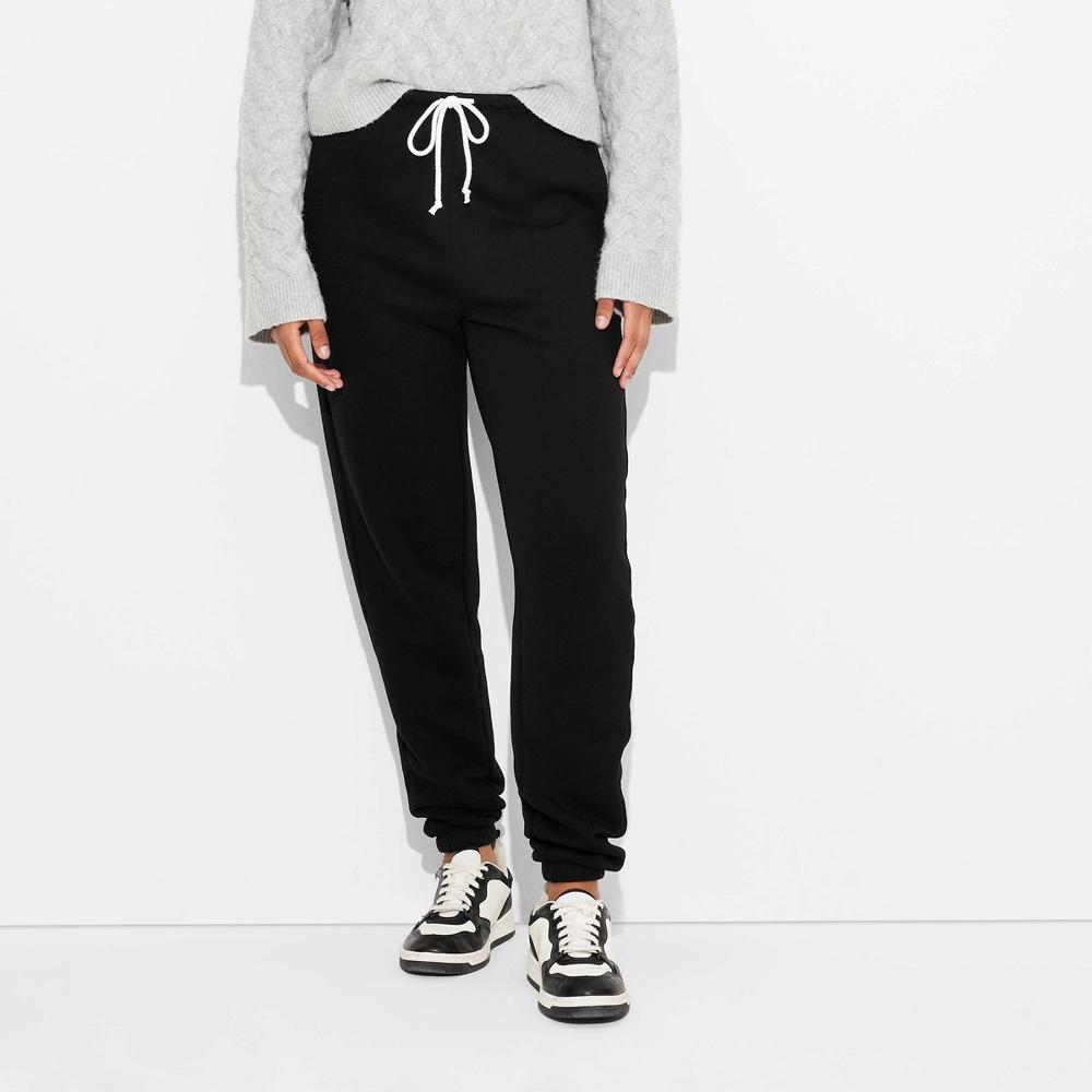Women's High-Rise Slim Fit Joggers - Wild Fable™ Black XL: Cotton Fleece, Elastic Waist, 29" Inseam Product Image