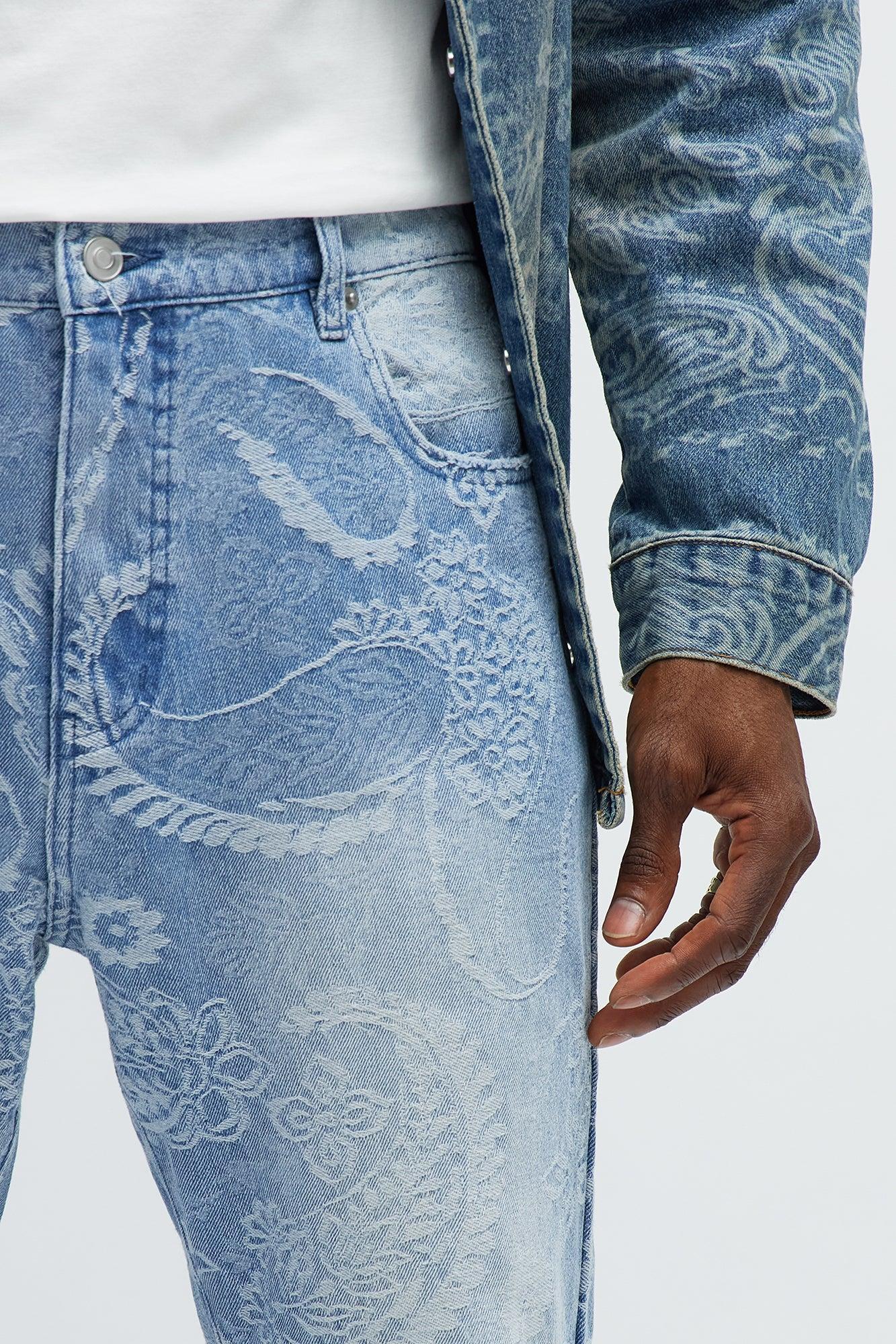 Stacked Slim Flare Come And Get It Paisley Jeans - Medium Wash Product Image