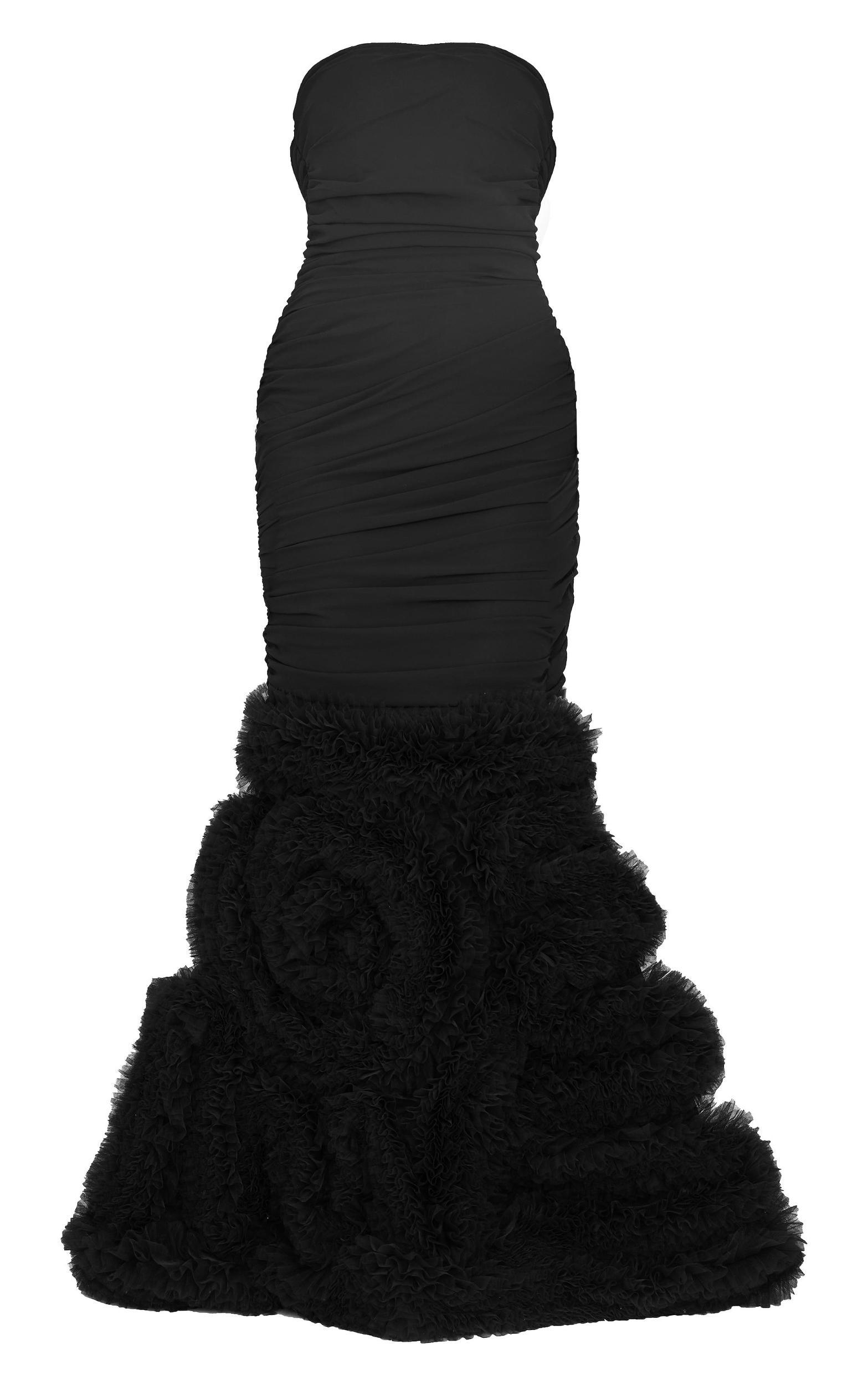 Black Extreme Ruffle Hem Bandeau Maxi Dress Product Image
