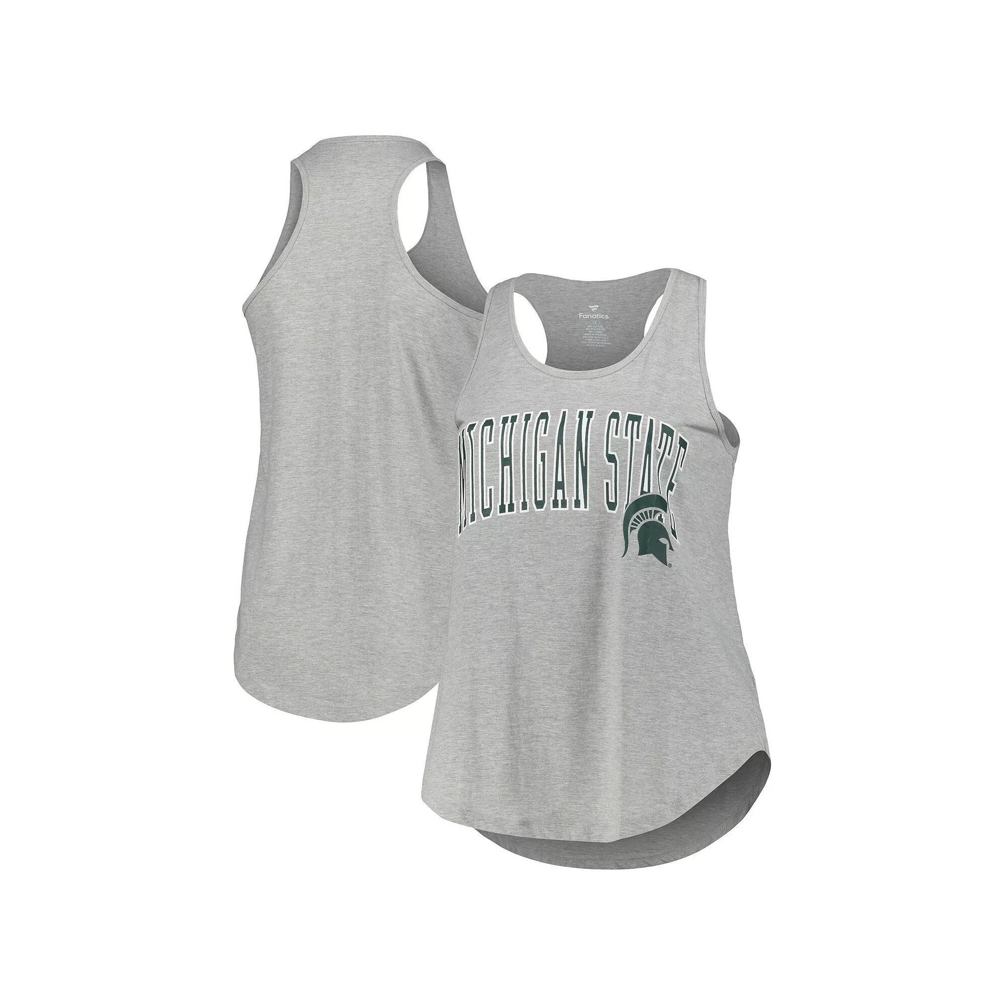 Women's Profile Heather Gray Michigan State Spartans Arch Logo Racerback Scoop Neck Tank Top, Size: 4XL, Grey Product Image