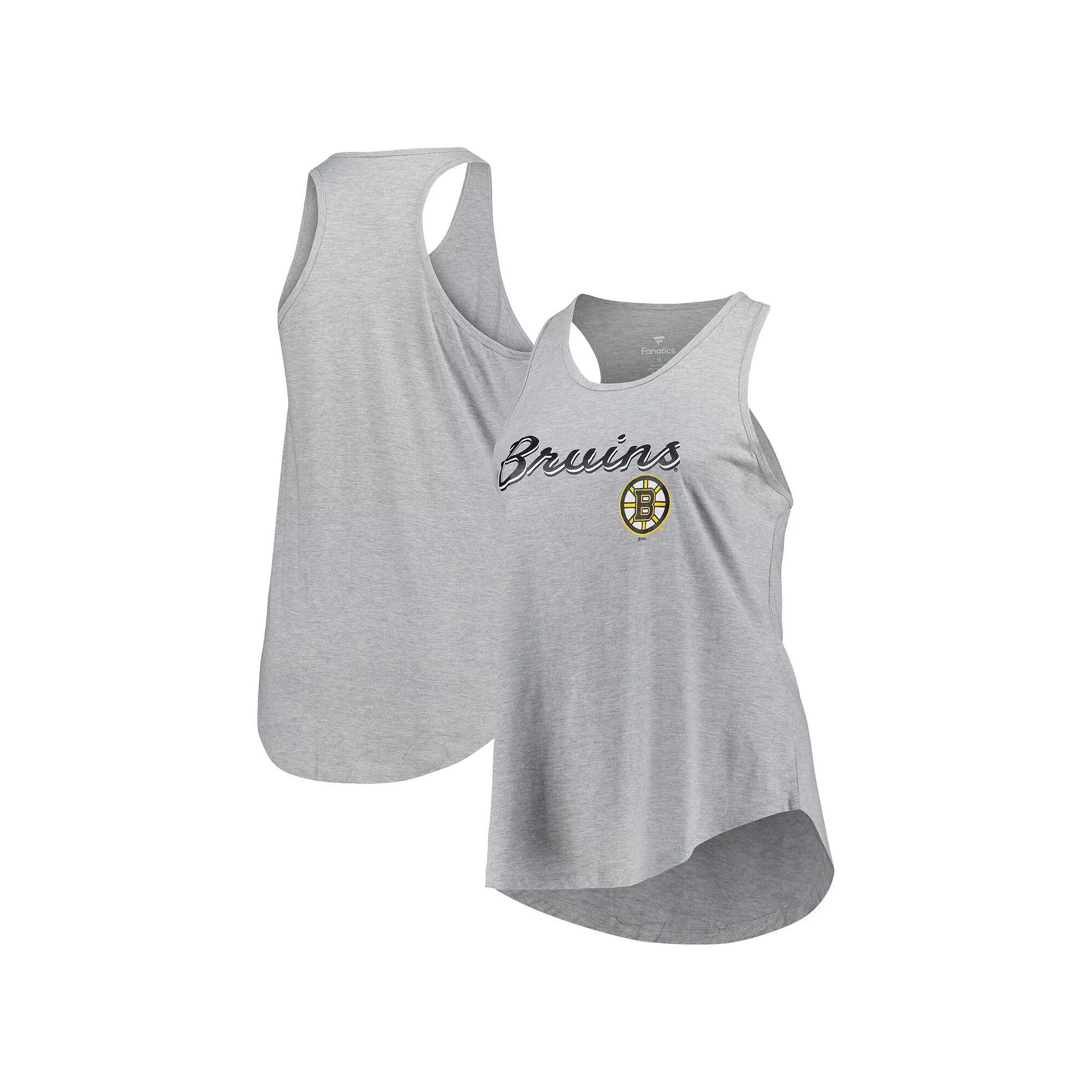 Women's Fanatics Branded Heather Gray Boston Bruins Plus Size Racerback Tank Top, Size: 4XL, Grey Product Image