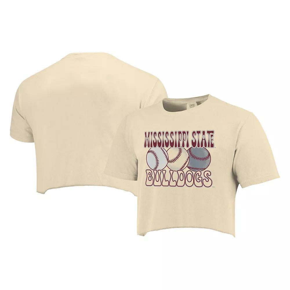 Women's Natural Mississippi State Bulldogs Comfort Colors Baseball Cropped T-Shirt, Size: Medium, Mst Beige Product Image