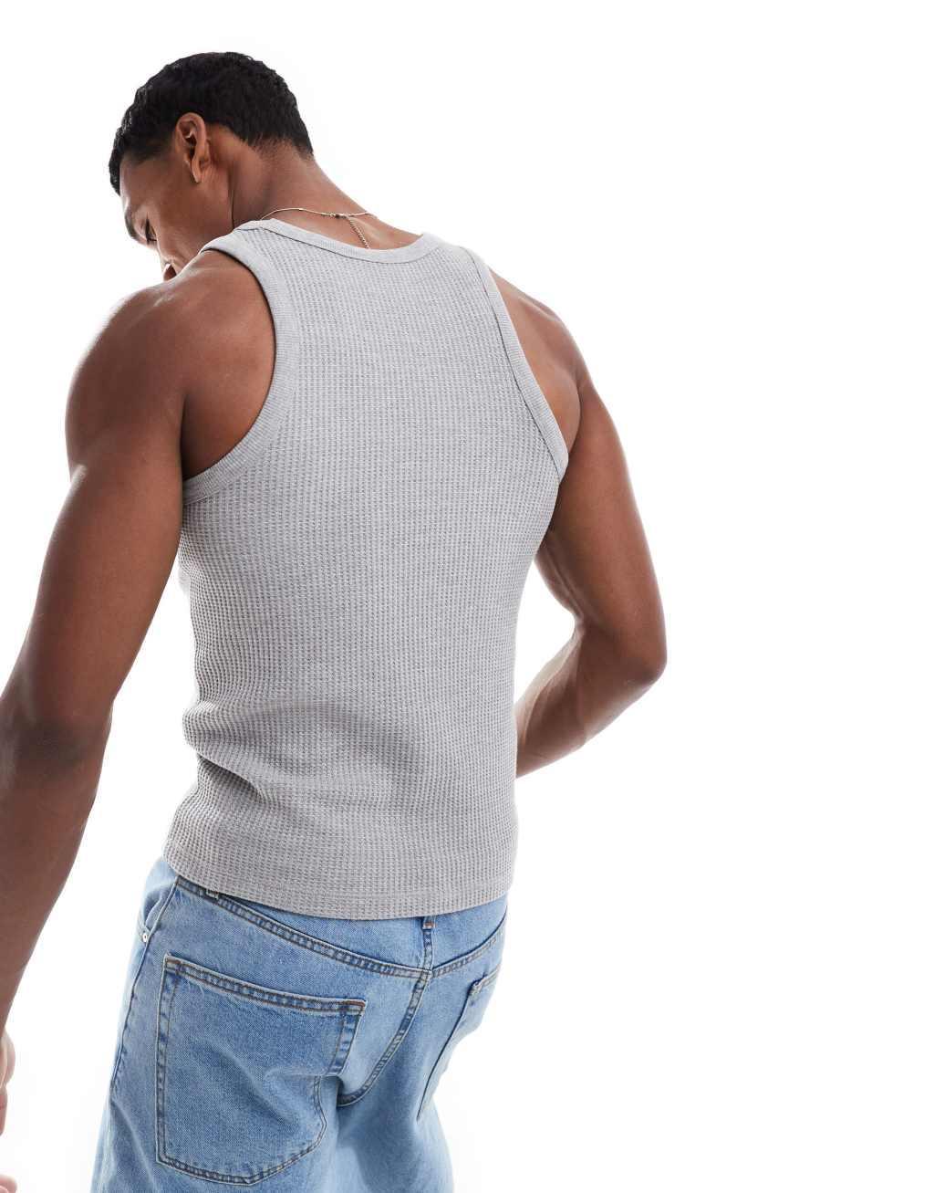 ASOS DESIGN muscle fit textured tank top in gray heather Product Image