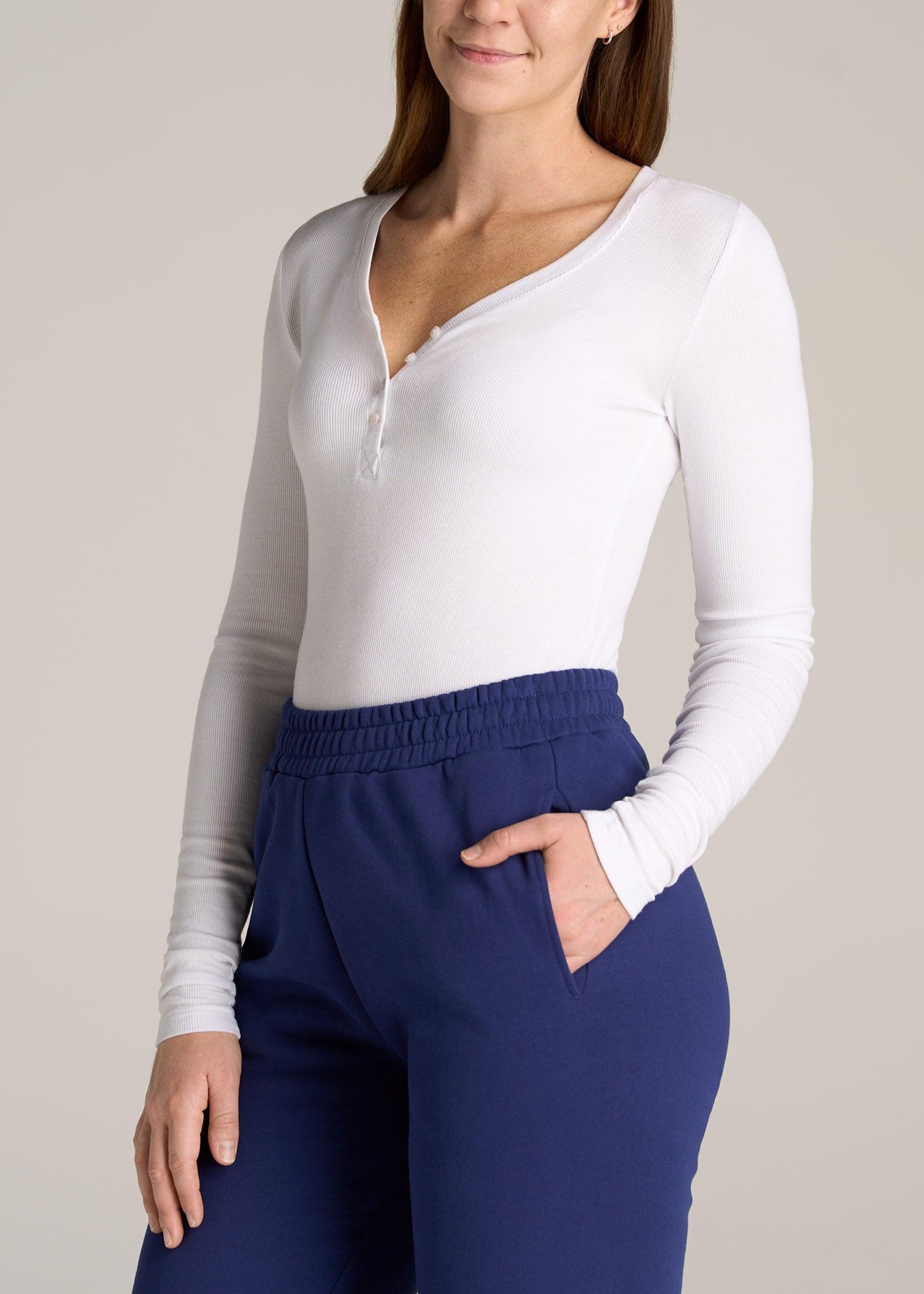 Tall Women's FITTED Ribbed Long Sleeve Henley in White Female Product Image