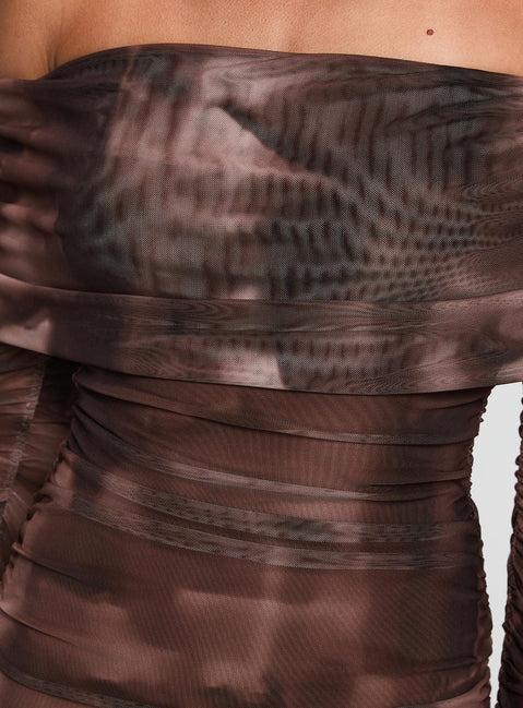Raquella Long Sleeve Mini Dress Brown Product Image