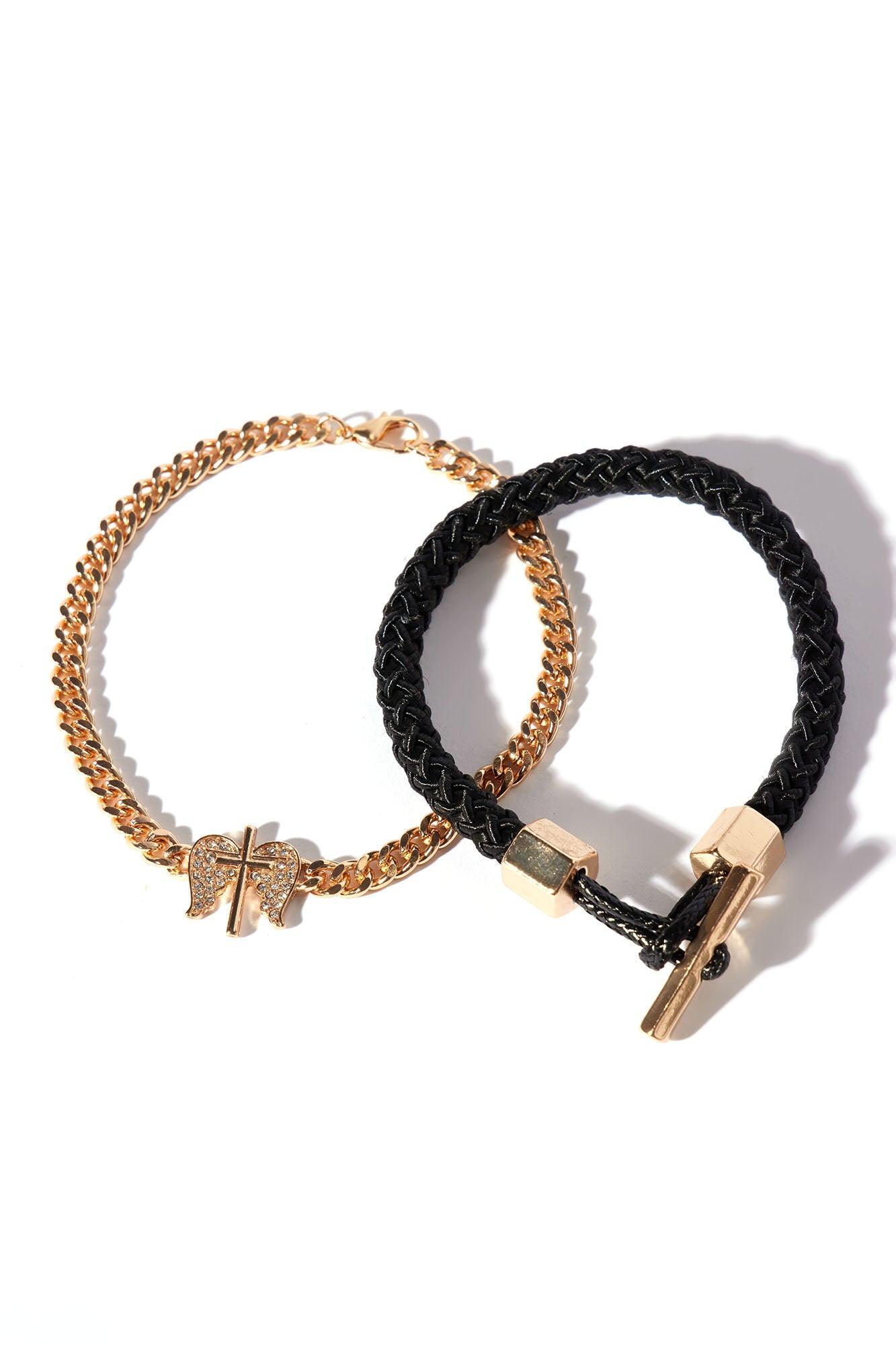 I Ain't Playing With You Bracelet Set - Gold/Black Product Image