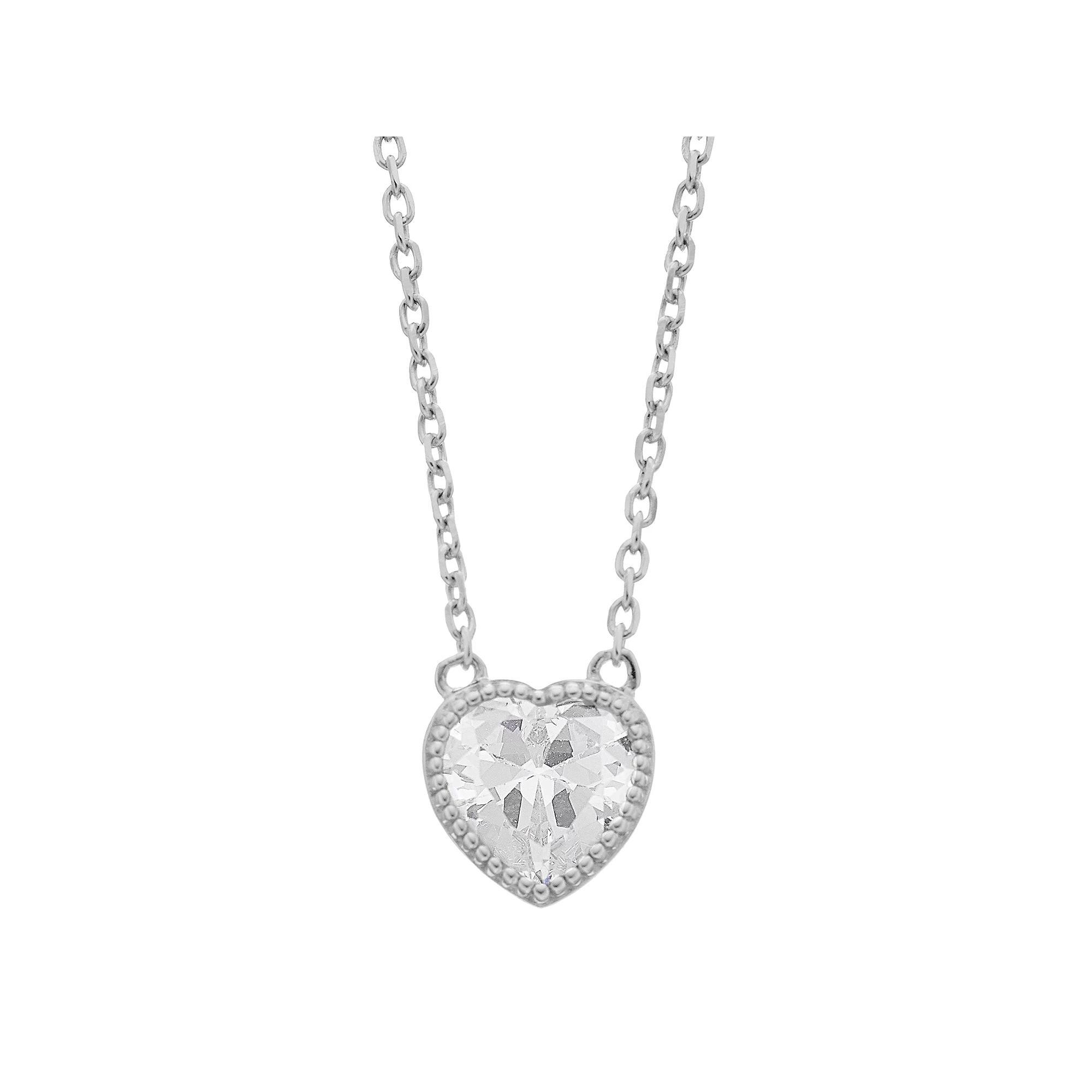 Rosabella Sterling Silver Cubic Zirconia Faceted Heart Halo Link Necklace, Women's, Size: 18" Product Image