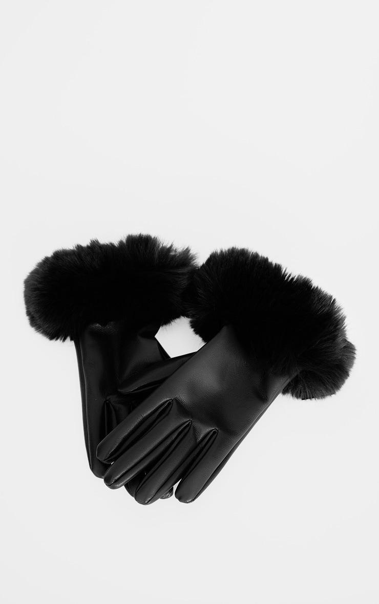  Black PU Bubble Faux Fur Trim Gloves Product Image
