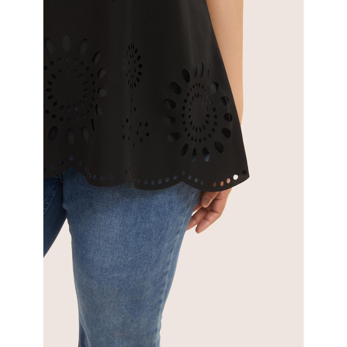 Plus Size Solid Adjustable Straps Laser Cut Cami Top Women Black Elegant Everyday Tank Tops Camis BloomChic 14-16/1X Product Image