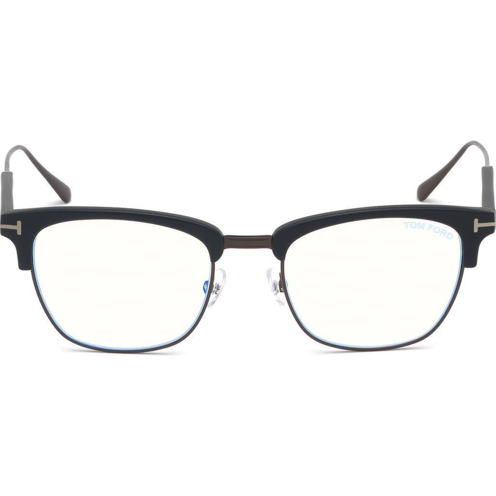 TOM FORD 52mm Geometric Blue Light Blocking Optical Glasses In Black Ruthenium/blue Block Product Image