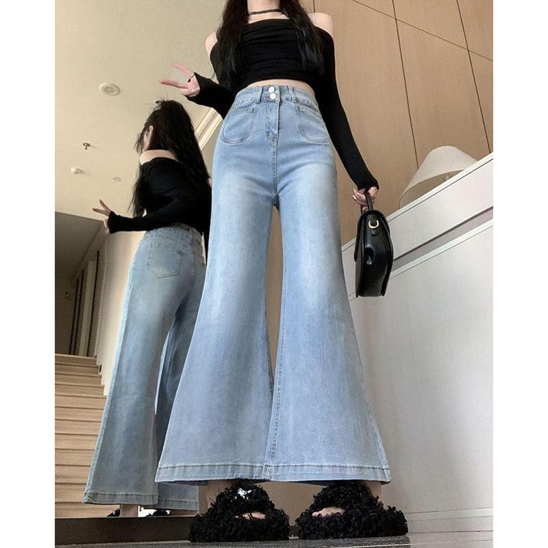 High Rise Washed Crop Wide Leg Jeans Product Image