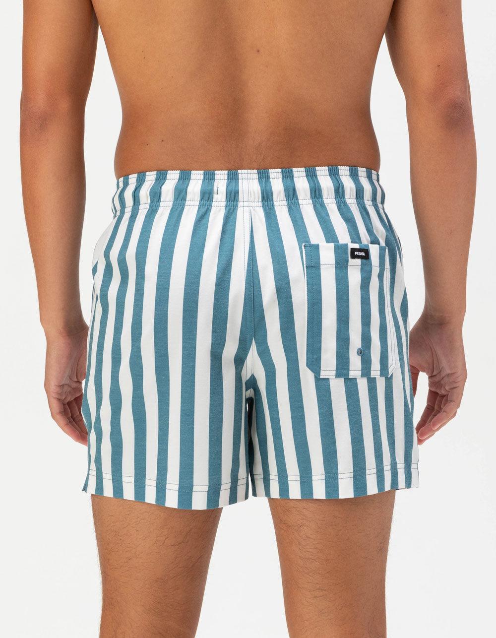 RSQ Mens Bold Stripe Swim Shorts - CADET Product Image