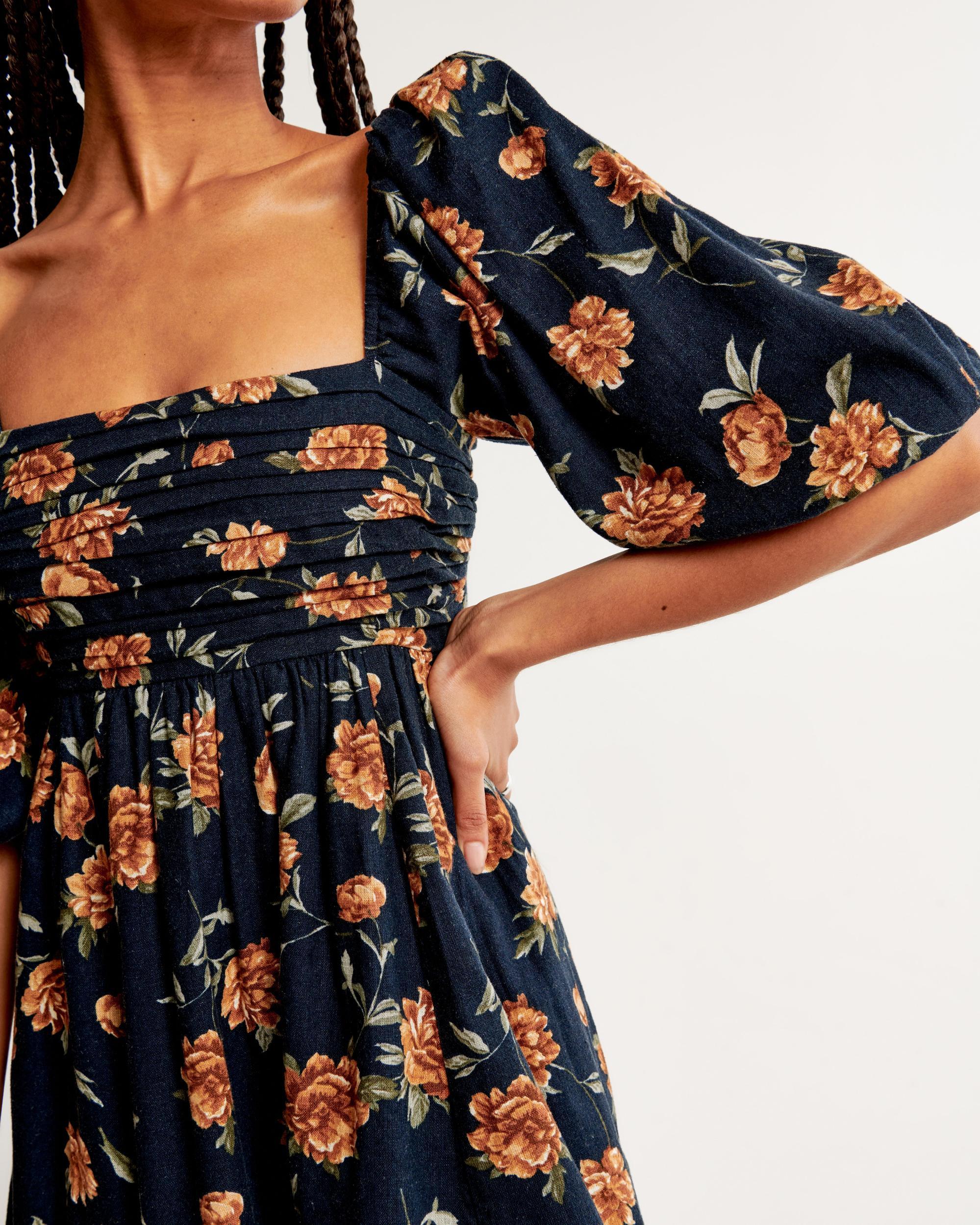 The A&F Emerson Linen-Blend Puff Sleeve Mini Dress Product Image