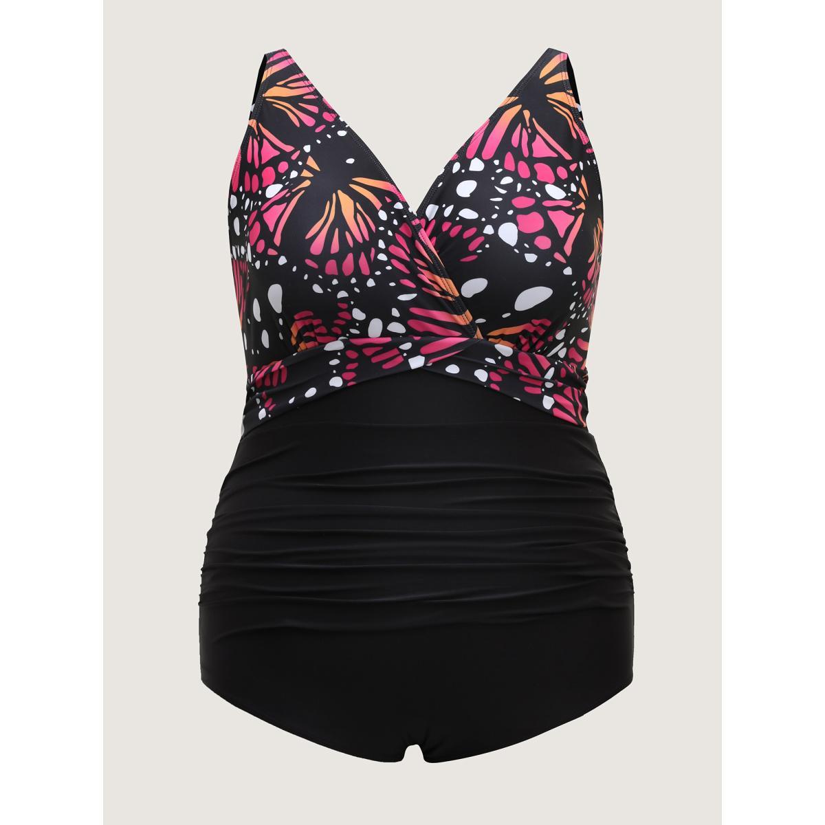 Plus Size Two-Piece Butterfly Pattern Sarong Swimsuit Women's Swimwear Multicolor Beach Curve Bathing Suits High stretch One Pieces BloomChic 30/6X Product Image