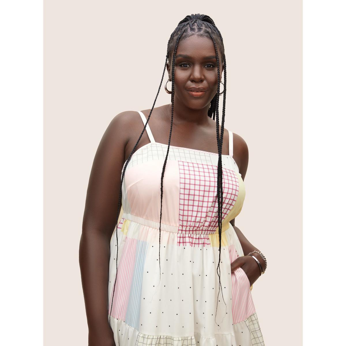 Plus Size Colorblock Contrast Elastic Waist Cami Dress Multicolor Women Casual Square Neck Sleeveless Curvy BloomChic 14-16/1X Product Image