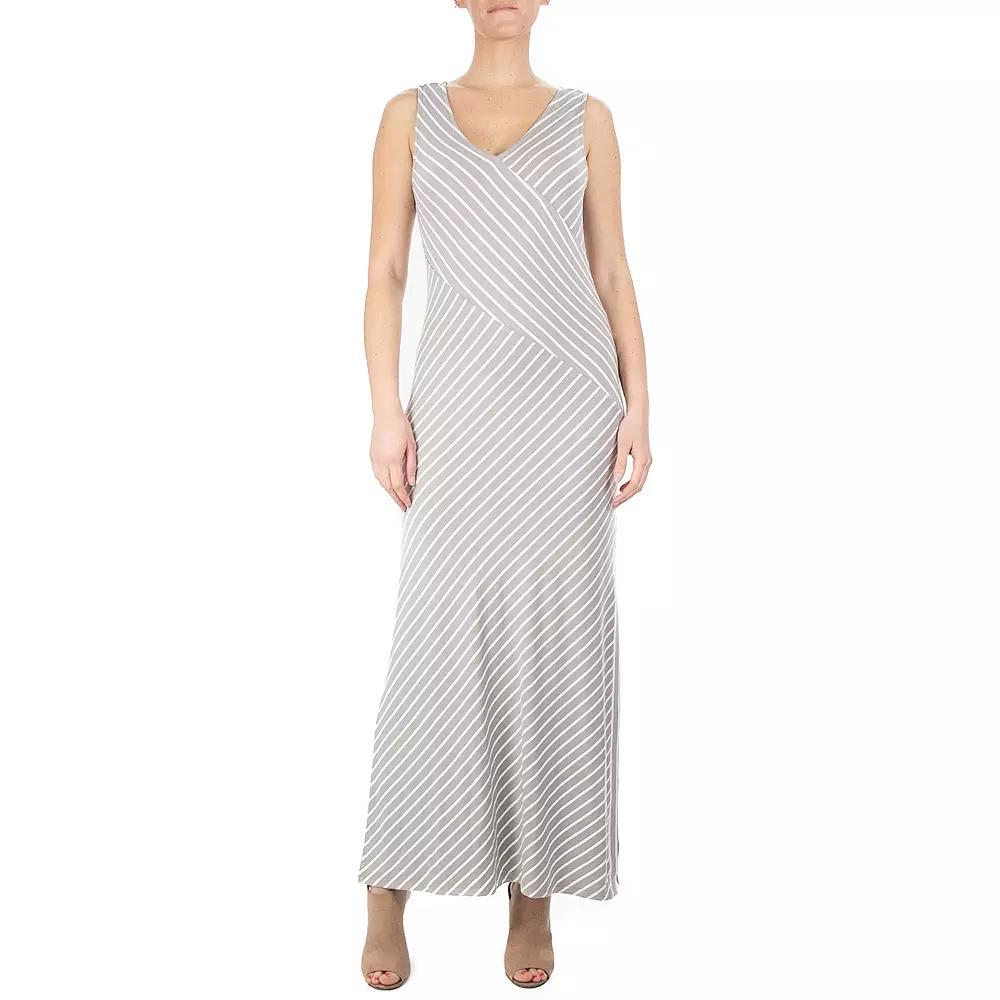 Women's Nina Leonard Striped Maxi Dress, Size: Medium, Brown White Product Image