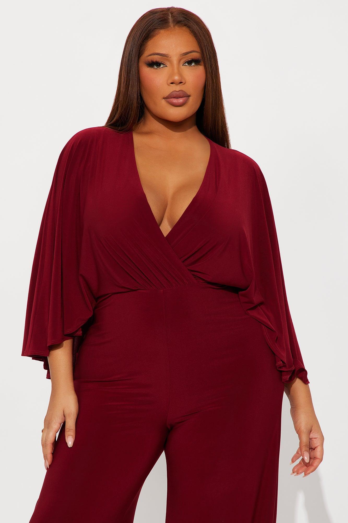 Jelena Cape Top Wide Leg Jumpsuit - Burgundy Product Image