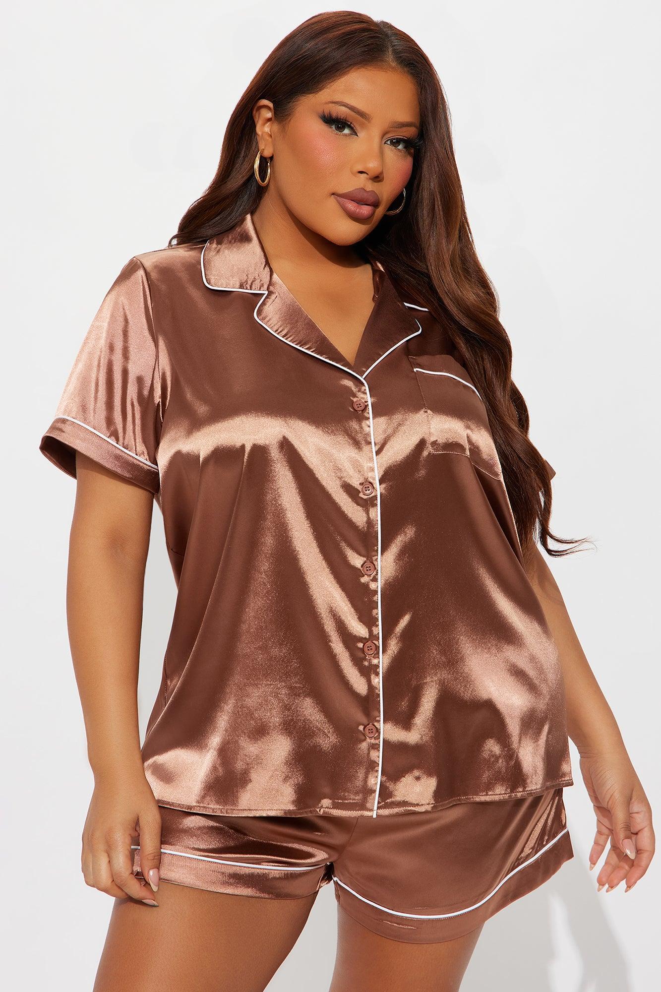 Bedtime Satin Short Sleeve PJ Short Set - Mocha Product Image