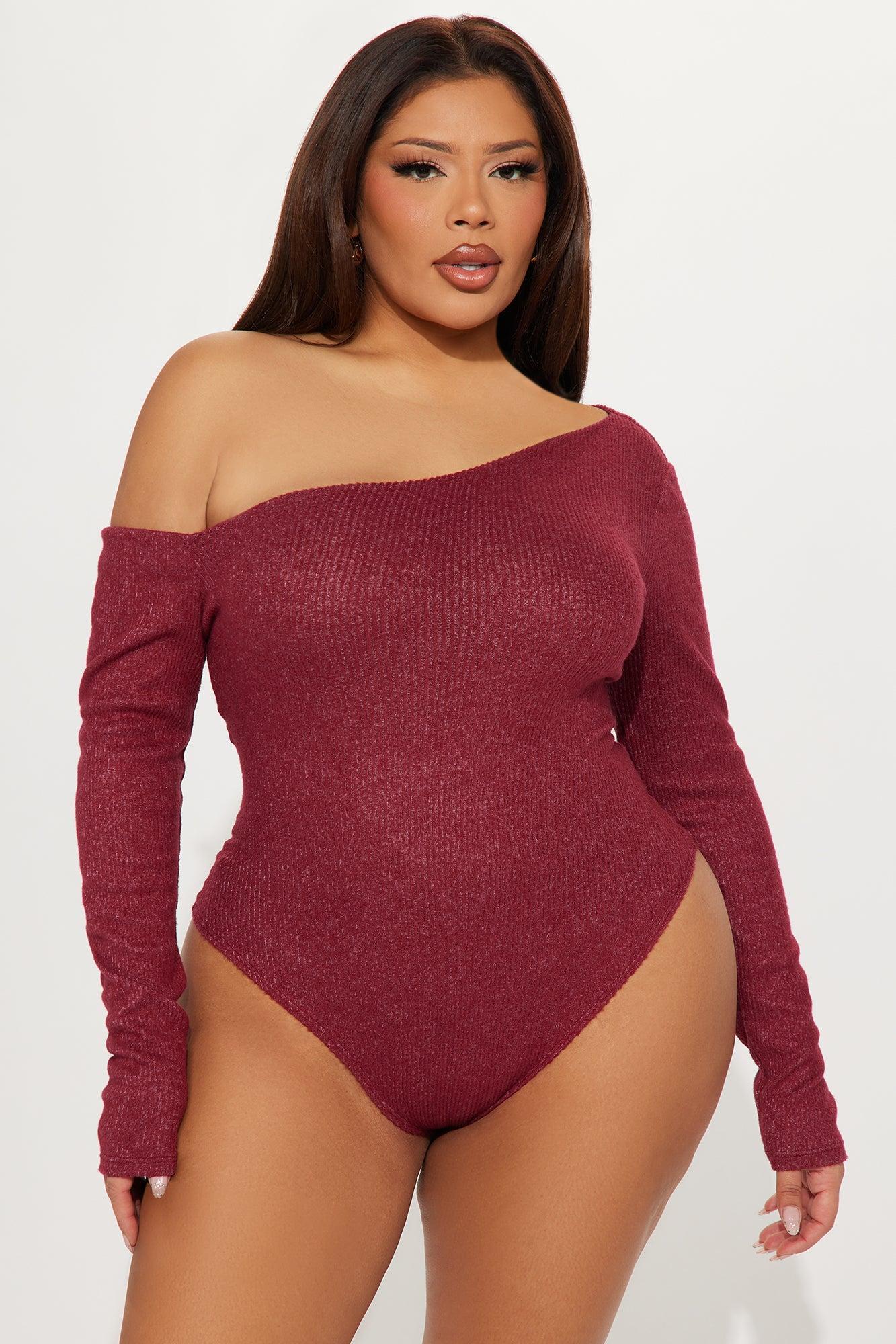 Naomi Ribbed Bodysuit - Burgundy Product Image