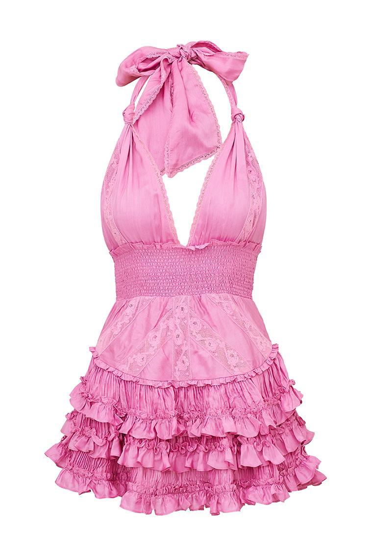 Quintelle Ruffle Halter Mini Dress - TULIP PINK Product Image