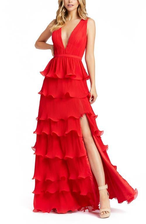 Womens Ruffled V-Neck Tiered Maxi Dress Product Image
