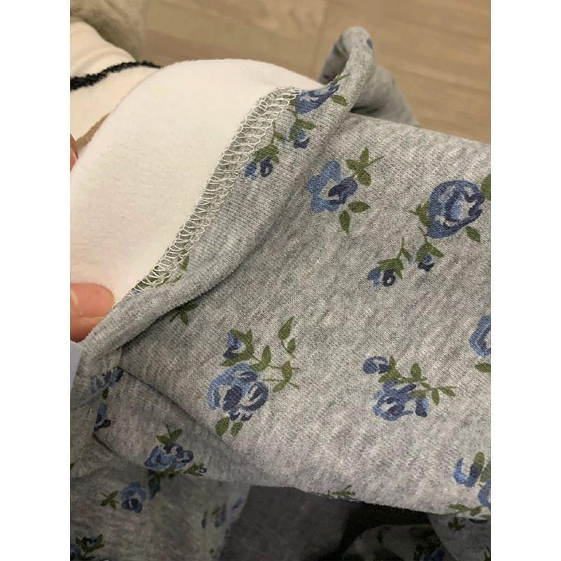 Drawstring Waist Floral Print Wide Leg Sweatpants Product Image