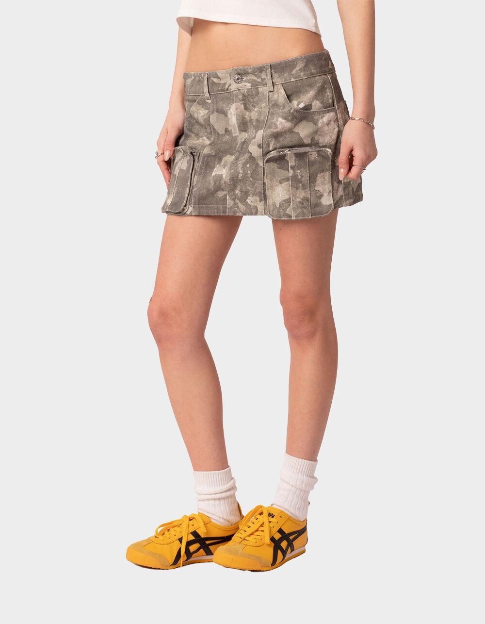 EDIKTED Camo Low Rise Denim Cargo Mini Skirt Product Image