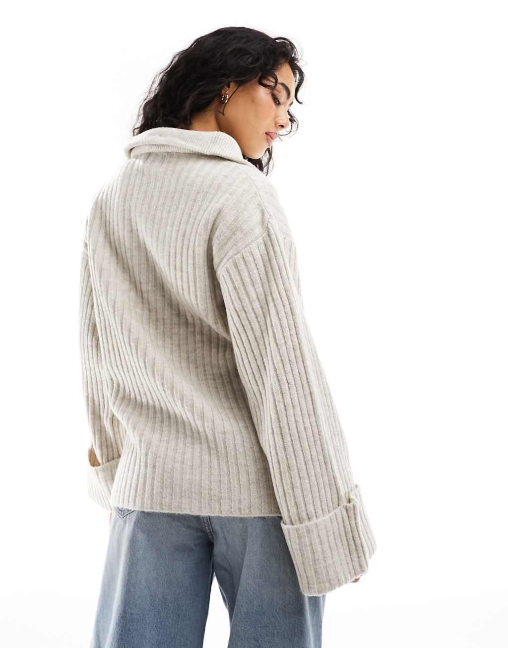 Pieces high neck quarter zip knit sweater Product Image