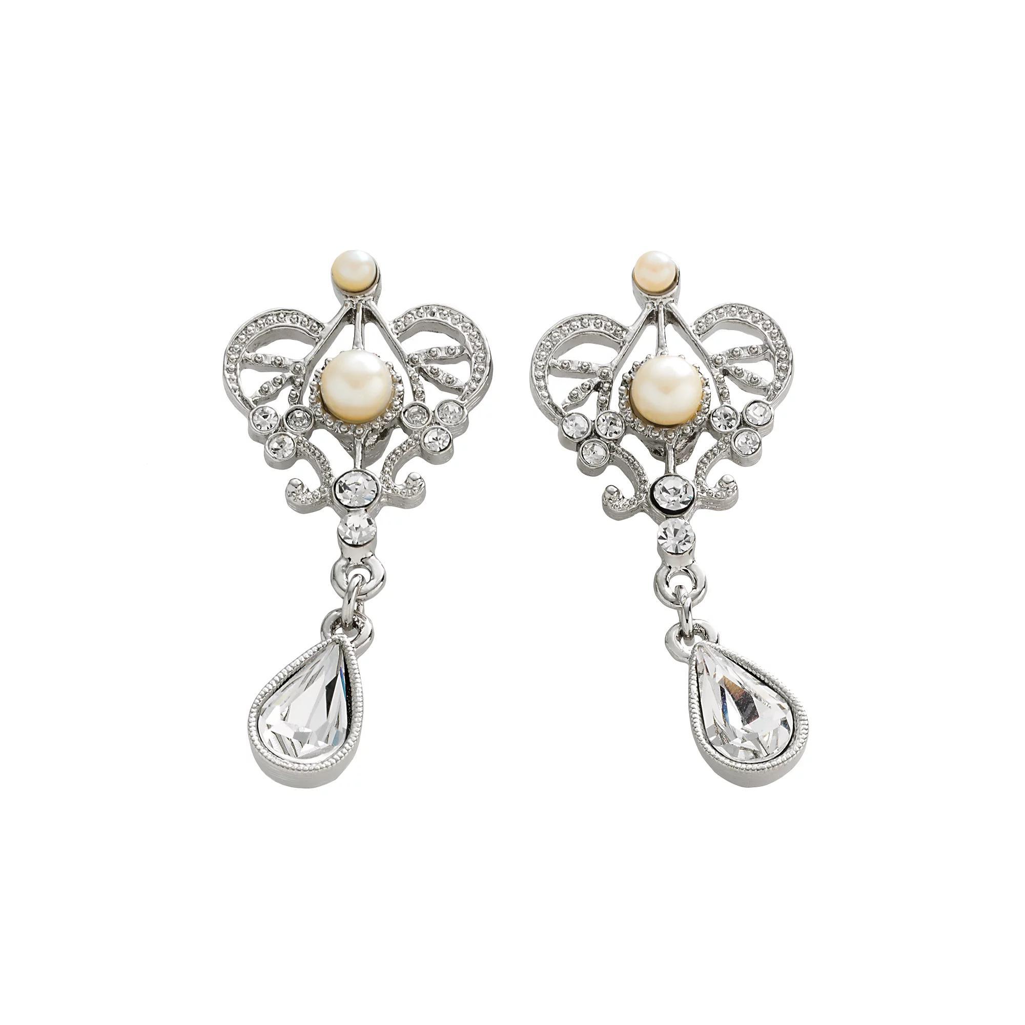1928 Silver Tone Simulated Crystal & Simulated Pearl Drop Earrings, Womens Product Image