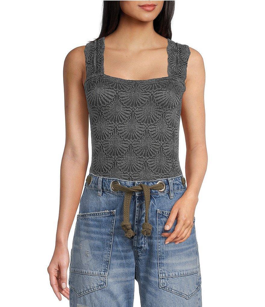 Free People Love Letter Jacquard Floral Square Neck Sleeveless Wide Strap Cami Top Product Image