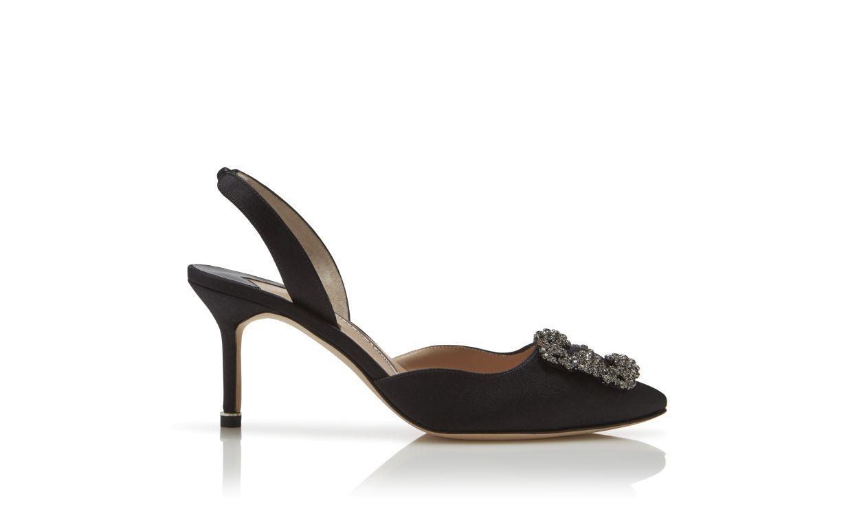 HANGISLI Navy Blue Satin Jewel Buckle Slingback Pumps Product Image