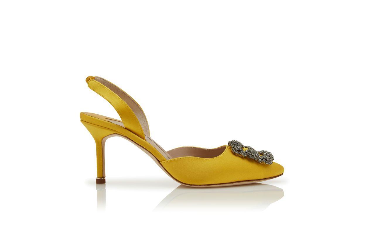 HANGISLI Yellow Satin Jewel Buckle Slingback Pumps Product Image