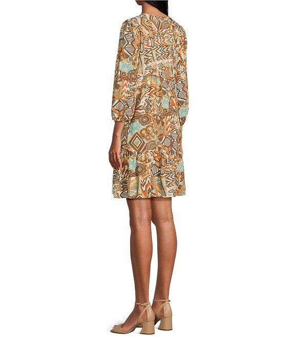 Nurture Printed Tassel V-Neck 3/4 Sleeve A-Line Dress Product Image