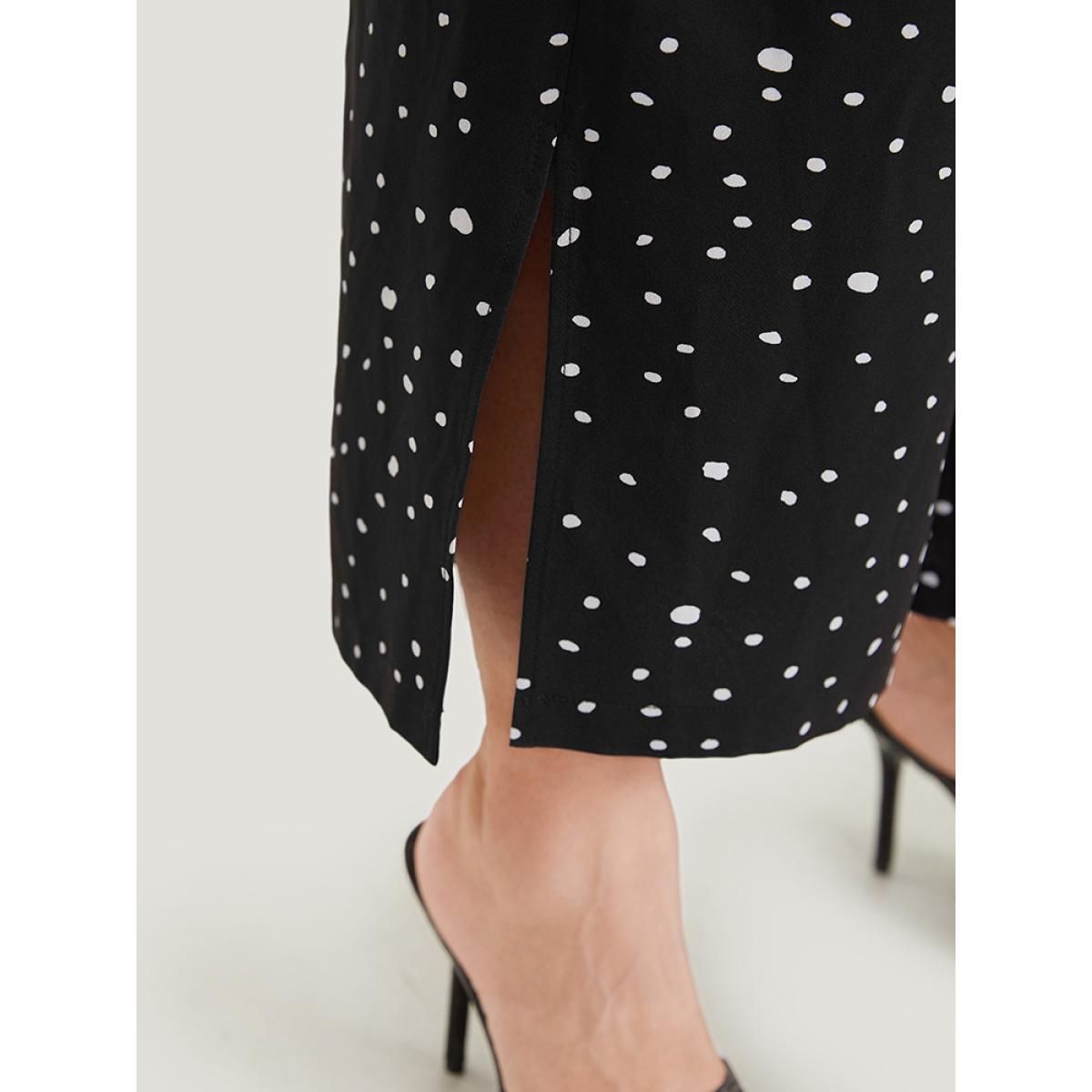 Plus Size Polka Dot Drawstring Pocket Split Hem Pants Women Black Elegant High Rise Dailywear Pants BloomChic 28/5X Product Image