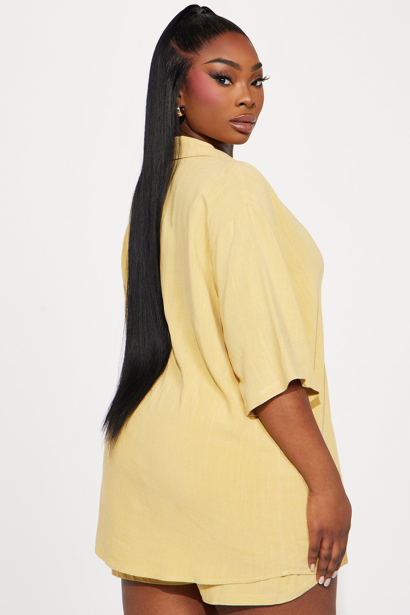 No Secrets Linen Short Set - Yellow Product Image