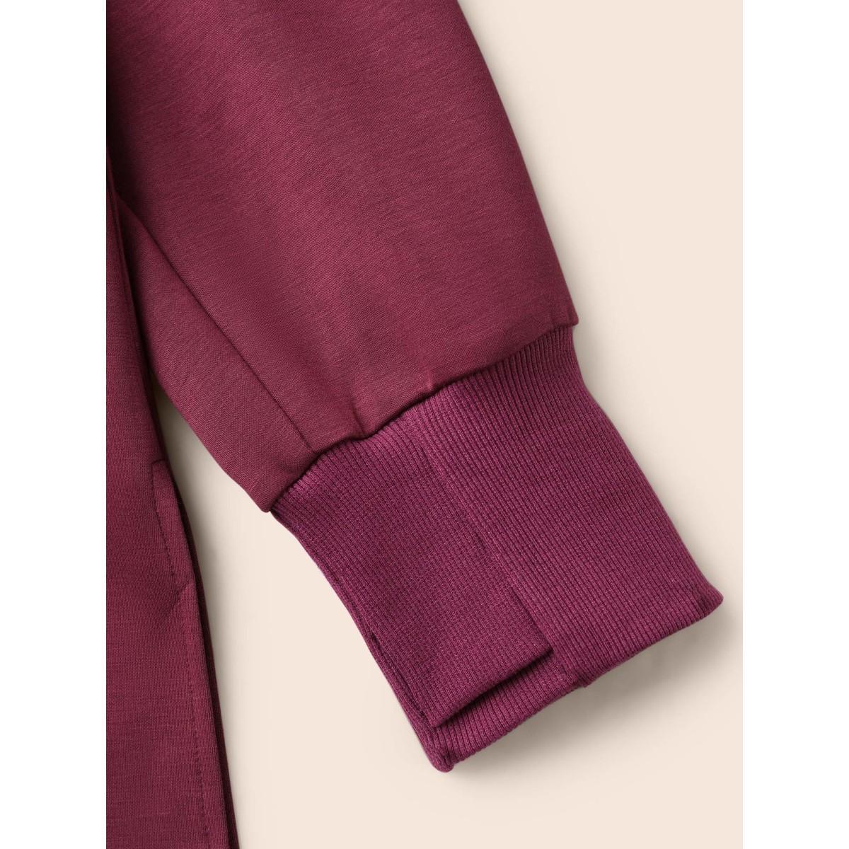 Plus Size Solid Raglan Sleeve Slit Hem Sweatshirt Women Plum Casual Slit Loose Non Everyday Sweatshirts BloomChic 12/L Product Image