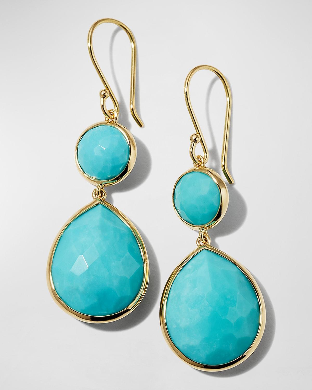 Womens Rock Candy Snowman 18K Green Gold & Turquoise Two-Stone Drop Earrings Product Image