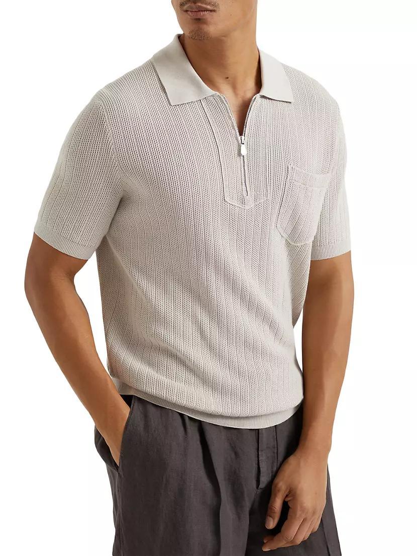 Cotton Honeycomb Stitch Knit Polo Shirt Product Image