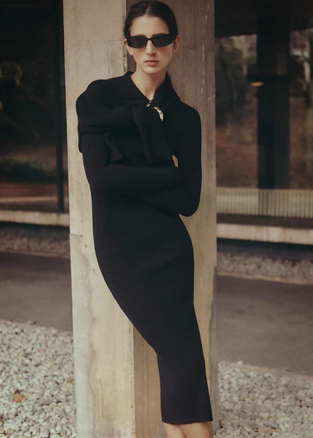 Mango Womens Opening Detail Ribbed Knit Dress Product Image