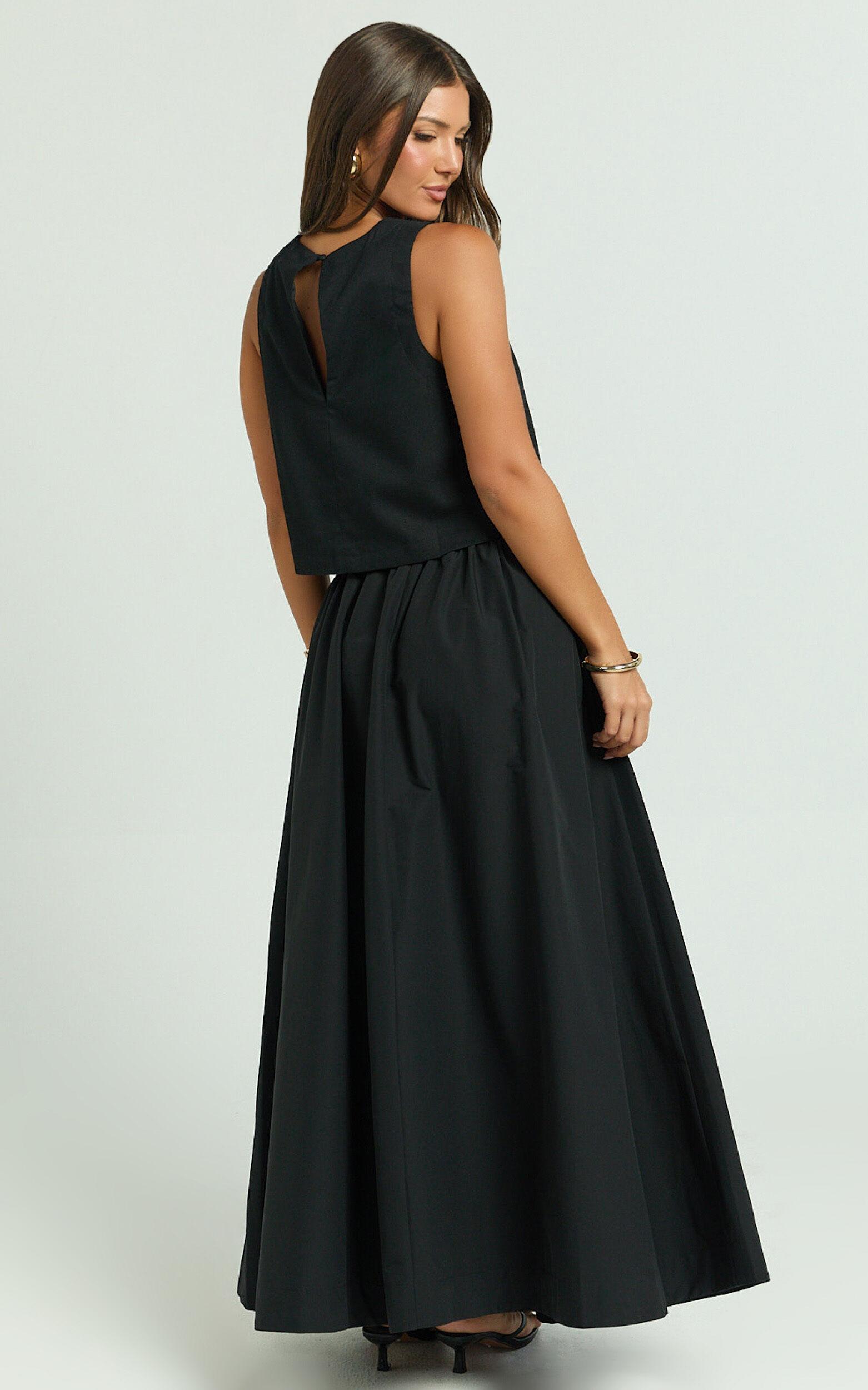Preston Maxi Skirt - Gathered Waist Full Skirt in Black Product Image