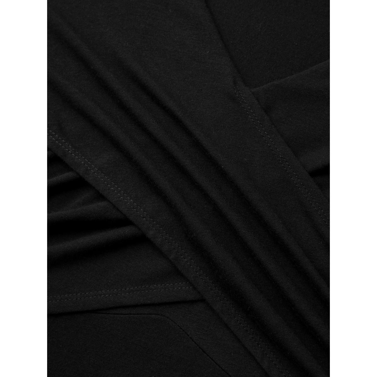 Plus Size Overlap Bodice Solid Knit Pockets Midi Dress Black Women Overlap Collar Short sleeve Curvy BloomChic 12/L Product Image